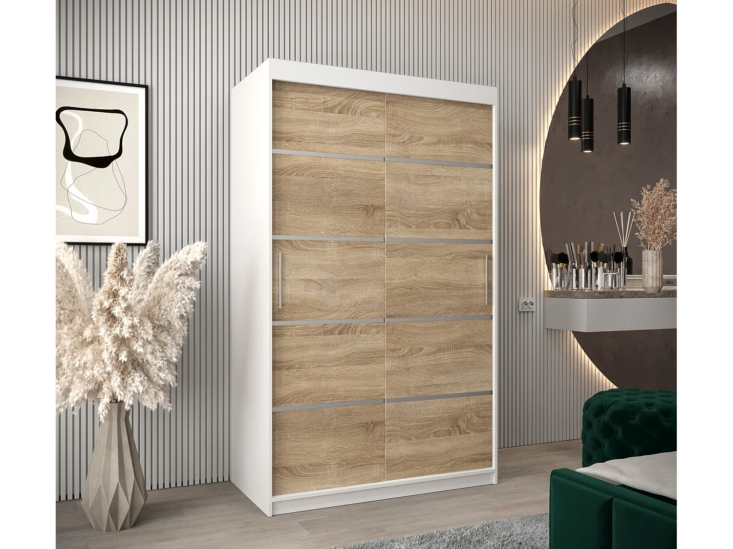 ARMOIRE VERONA 1 À PORTES COULISSANTES 200/120/62 2 Portes (Blanc/Sonoma)