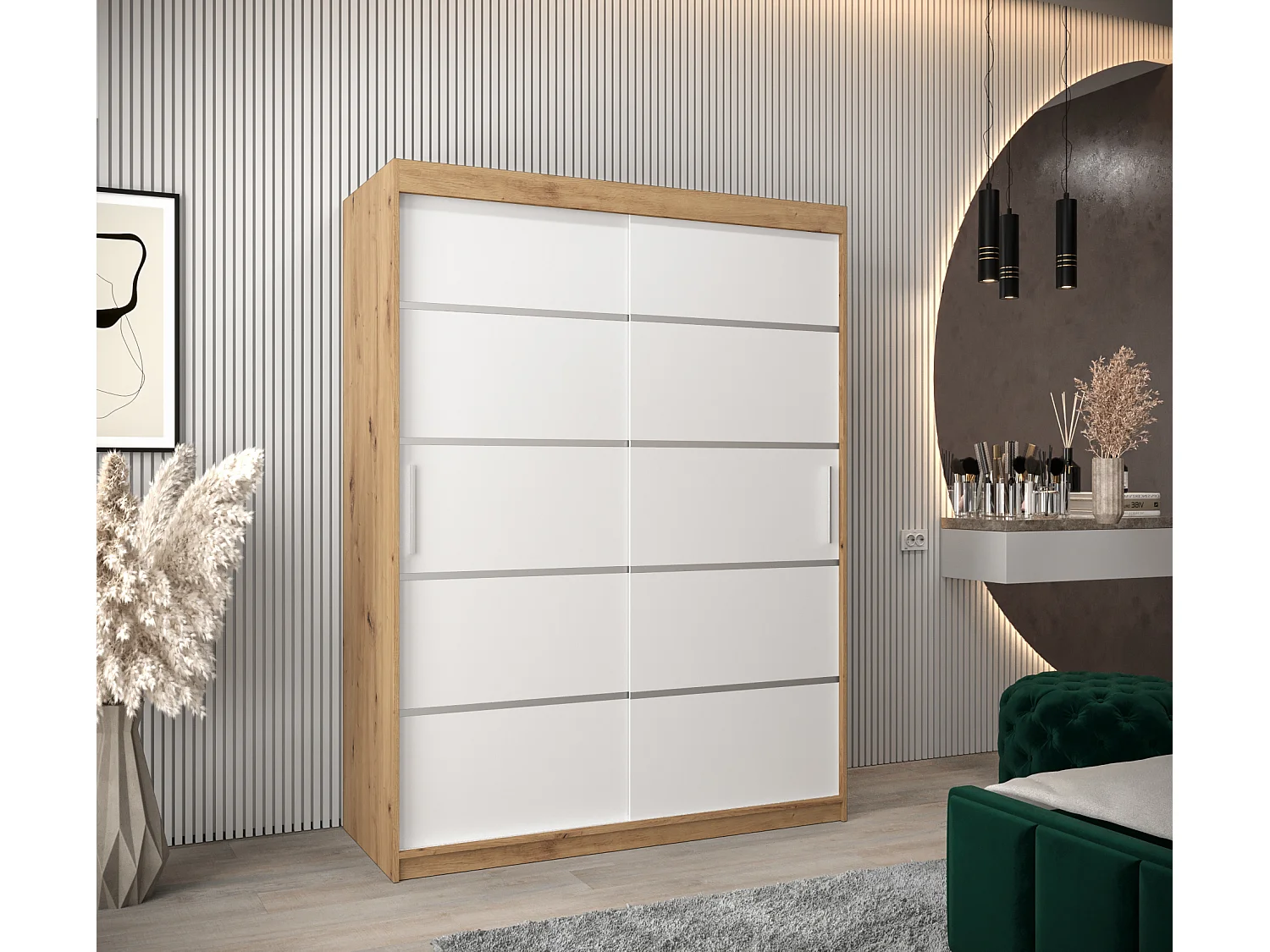 ARMOIRE VERONA 1 À PORTES COULISSANTES 200/150/62 2 Portes (Artisan/Blanc)