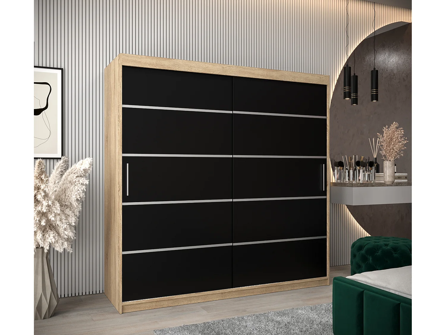 ARMOIRE VERONA 1 À PORTES COULISSANTES 200/200/62 2 Portes (Sonoma/Noir)