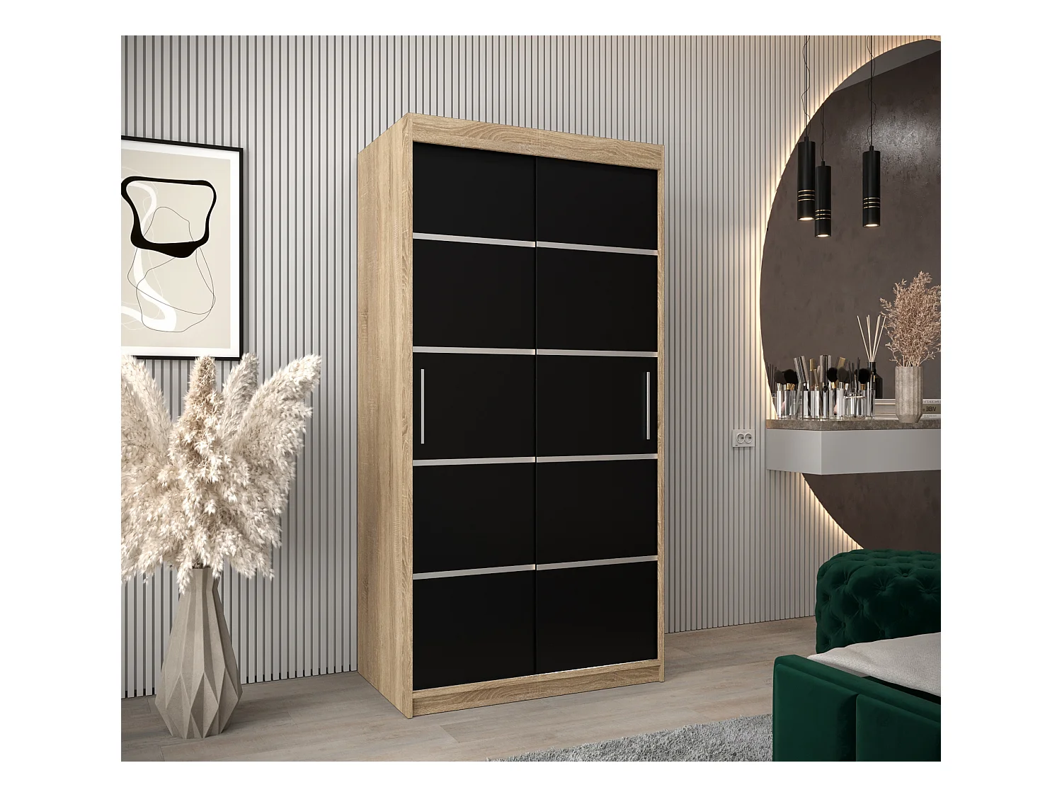 VERONA 1 KLEDINGKAST MET SCHUIFDEUREN 200/100/62 2 deuren (sonoma/zwart)