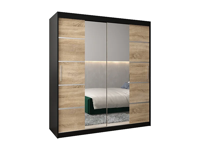 SCHWEBETÜRENSCHRANK VERONA 4 200/180/62 2-türig (Schwarz/Sonoma)