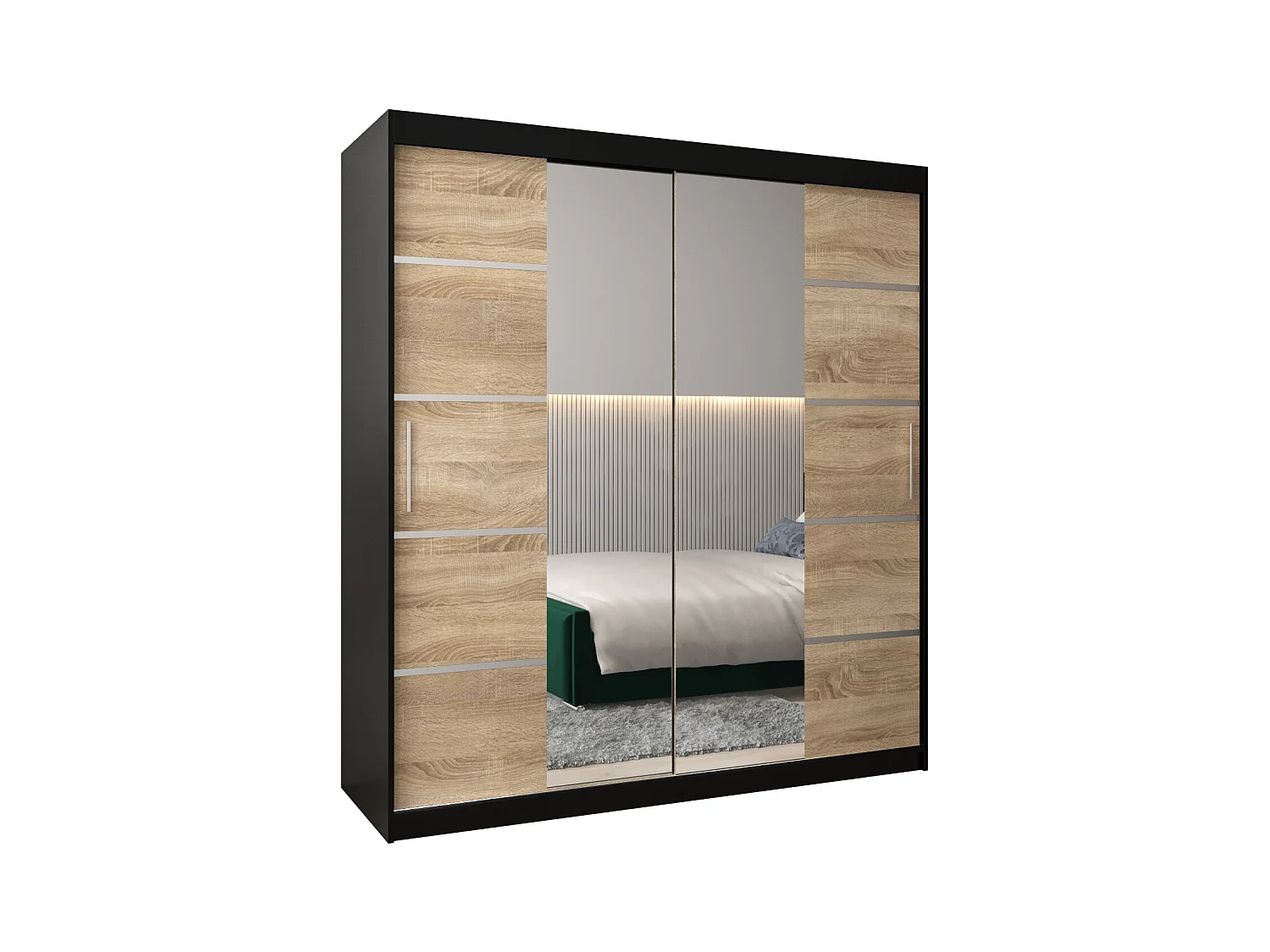 SCHWEBETÜRENSCHRANK VERONA 4 200/180/62 2-türig (Schwarz/Sonoma)