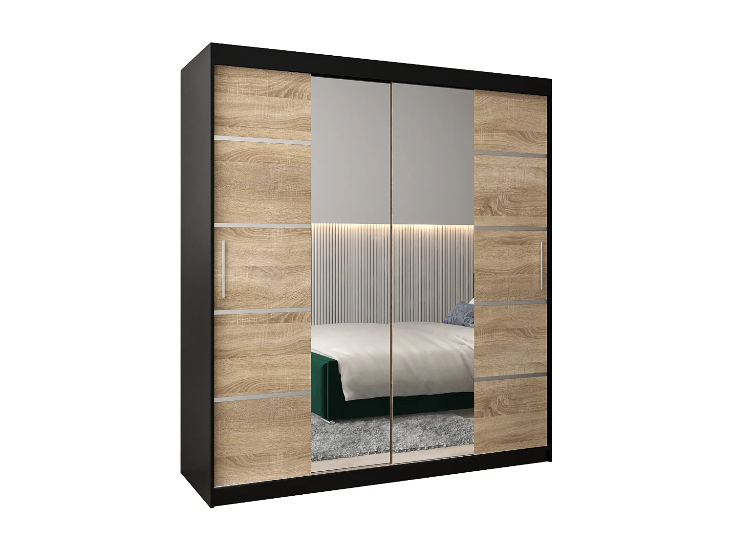 SCHWEBETÜRENSCHRANK VERONA 4 200/180/62 2-türig (Schwarz/Sonoma)