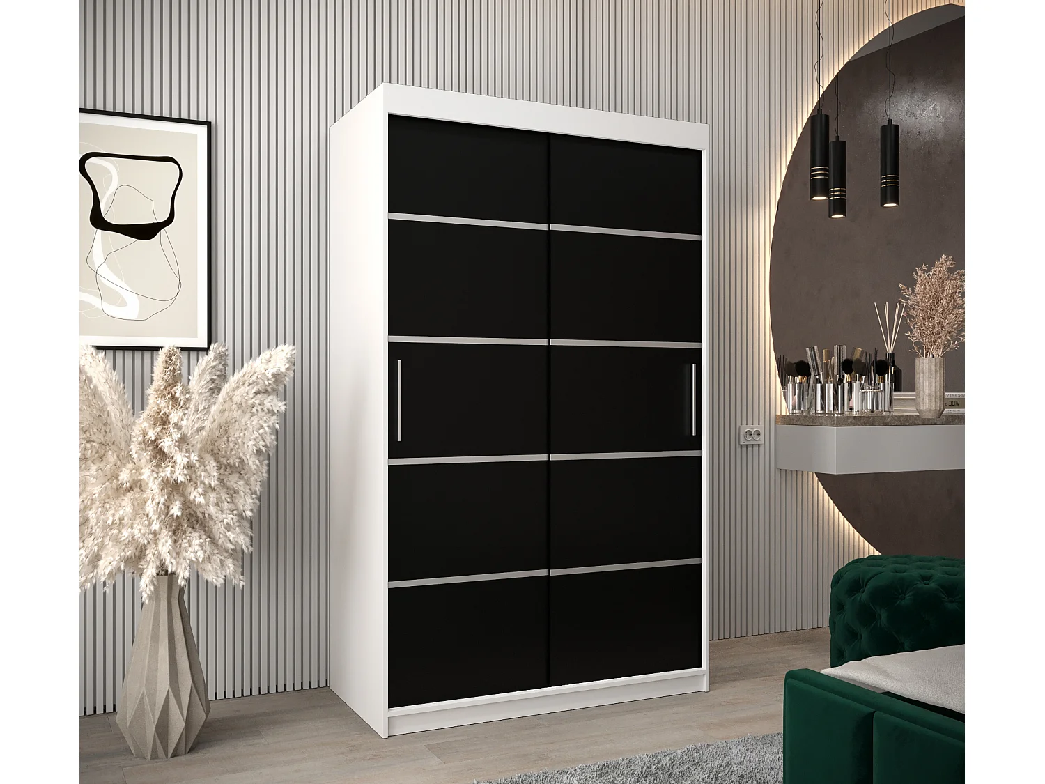 ARMOIRE VERONA 1 À PORTES COULISSANTES 200/120/62 2 Portes (Blanc/Noir)