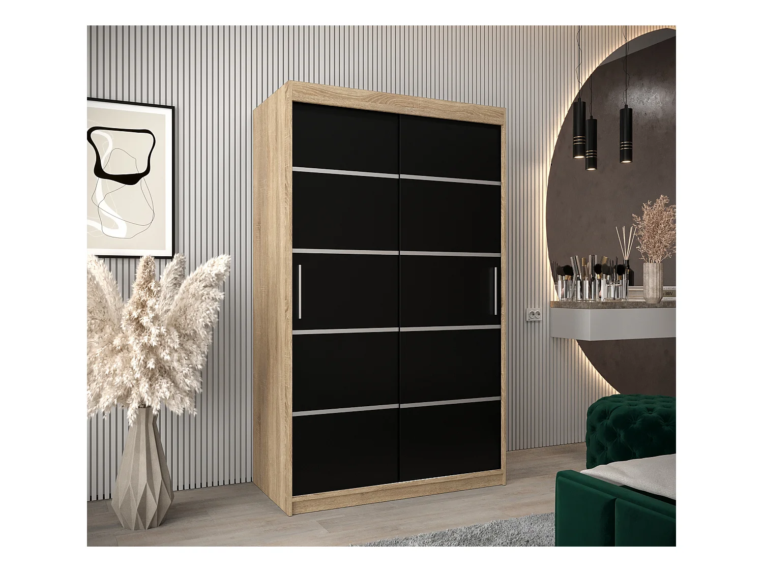 VERONA 1 KLEDINGKAST MET SCHUIFDEUREN 200/120/62 2 deuren (sonoma/zwart)