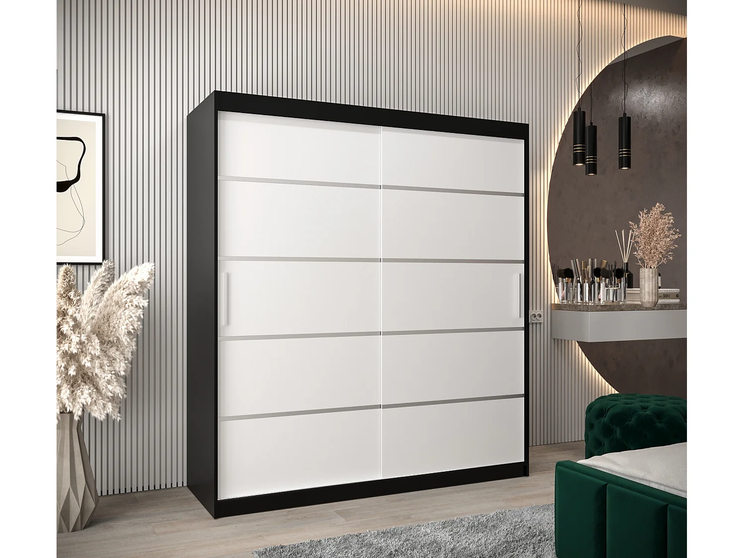 ARMOIRE VERONA 1 À PORTES COULISSANTES 200/180/62 2 Portes (Noir/Blanc)