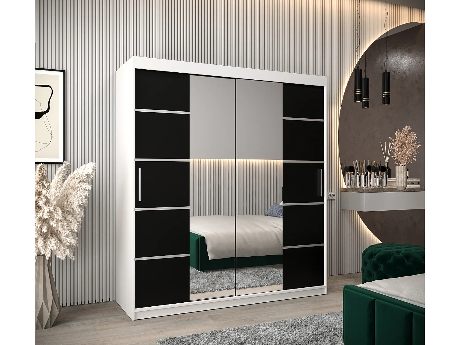 VERONA 4 KLEDINGKAST MET SCHUIFDEUREN 200/180/62 2 deuren (wit/zwart)