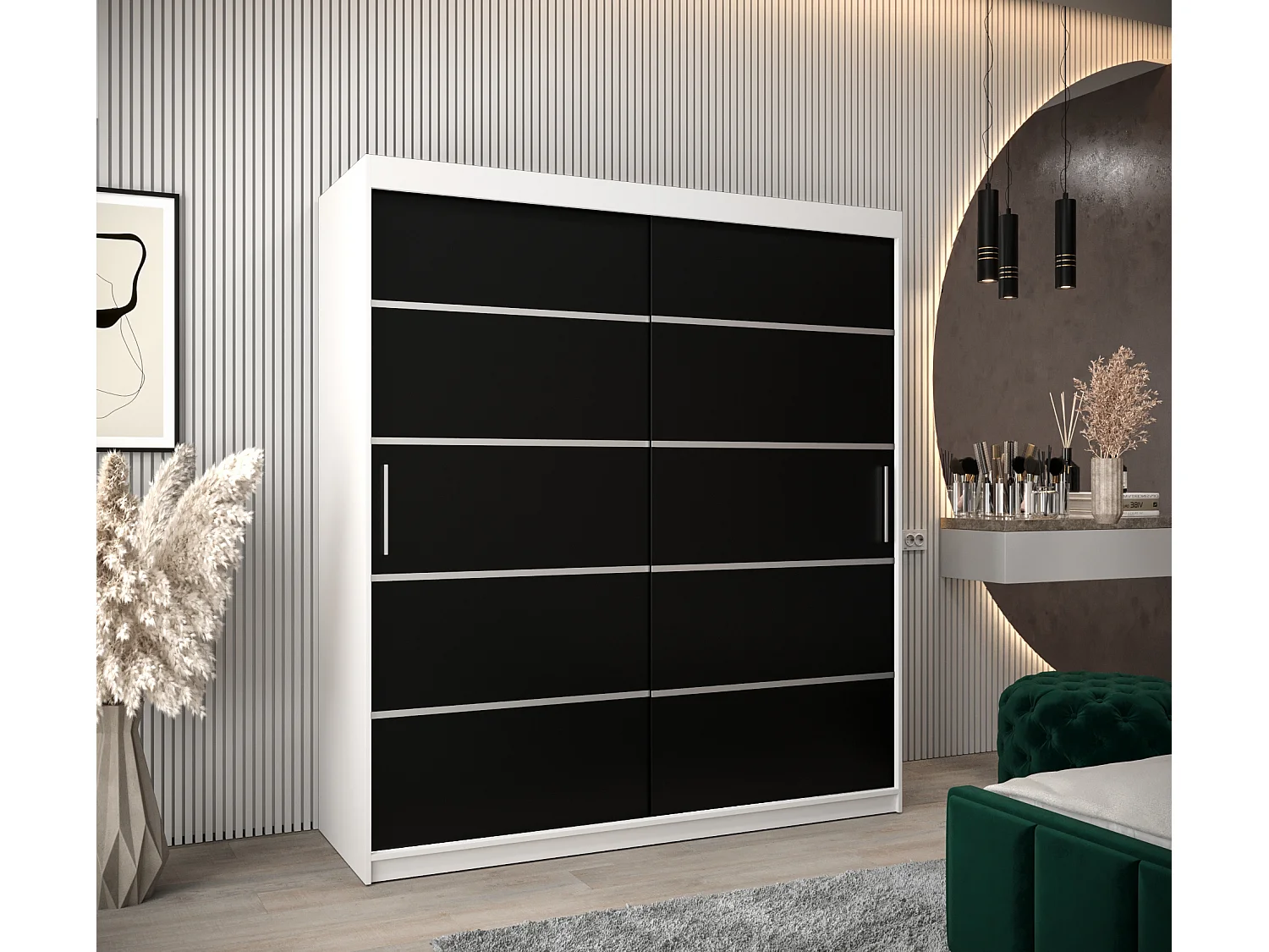 SCHWEBETÜRENSCHRANK VERONA 1 200/180/62 2-türig (Weiß/Schwarz)