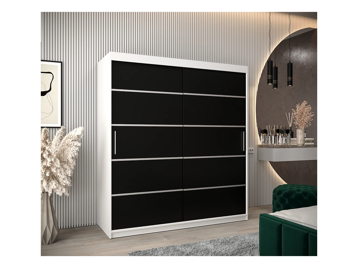 ARMOIRE VERONA 1 À PORTES COULISSANTES 200/180/62 2 Portes (Blanc/Noir)
