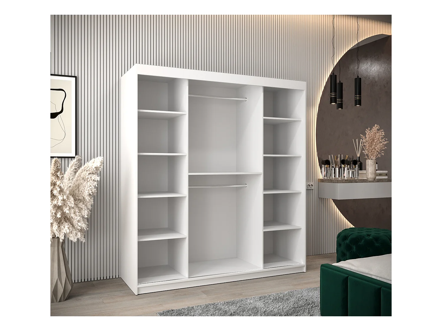 ARMOIRE VERONA 1 À PORTES COULISSANTES 200/180/62 2 Portes (Blanc/Noir)
