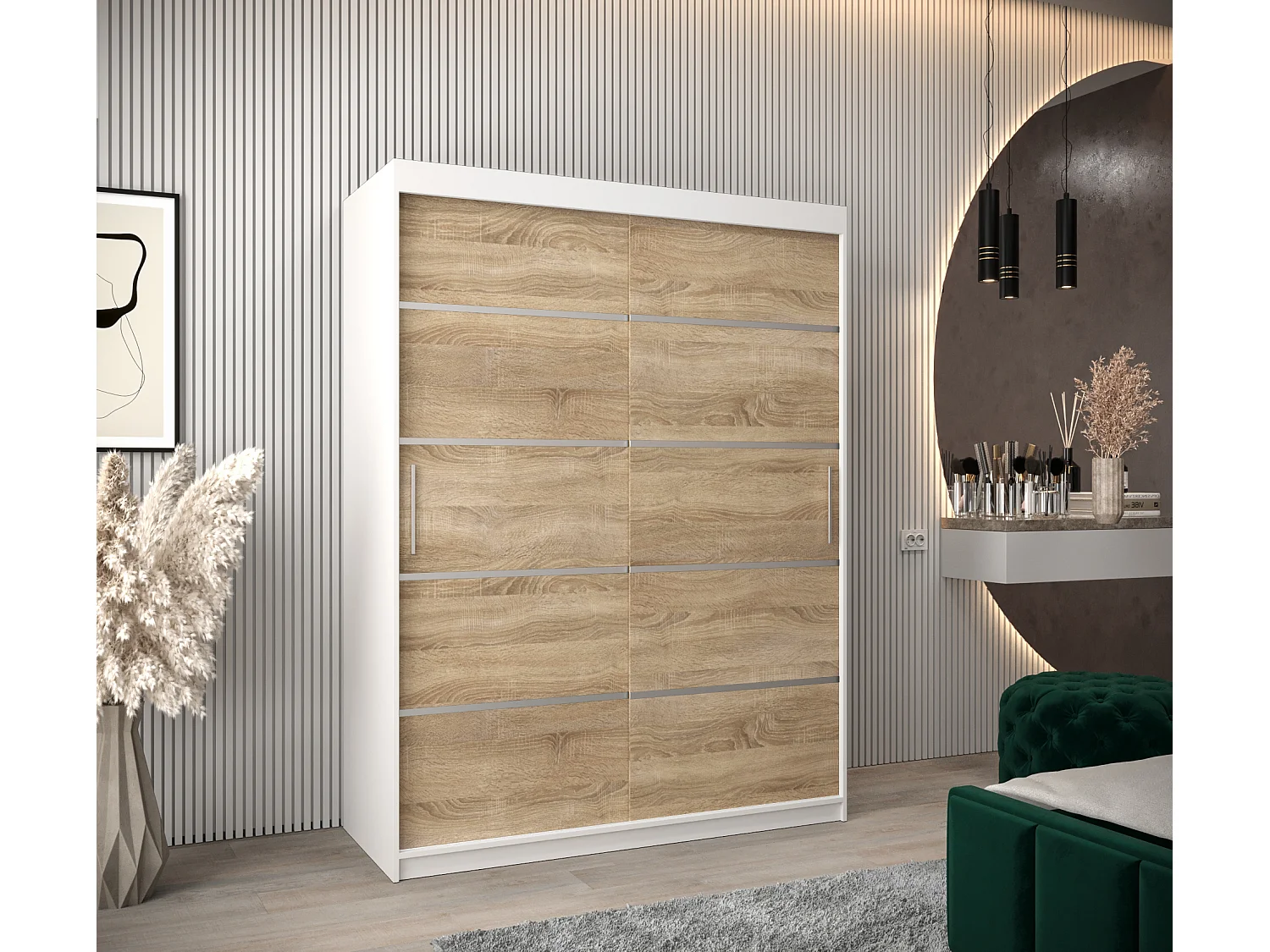 SCHWEBETÜRENSCHRANK VERONA 1 200/150/62 2-türig (Weiß/Sonoma)