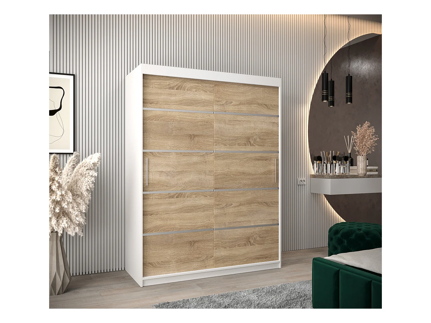 VERONA 1 KLEDINGKAST MET SCHUIFDEUREN 200/150/62 2 deuren (wit/sonoma)