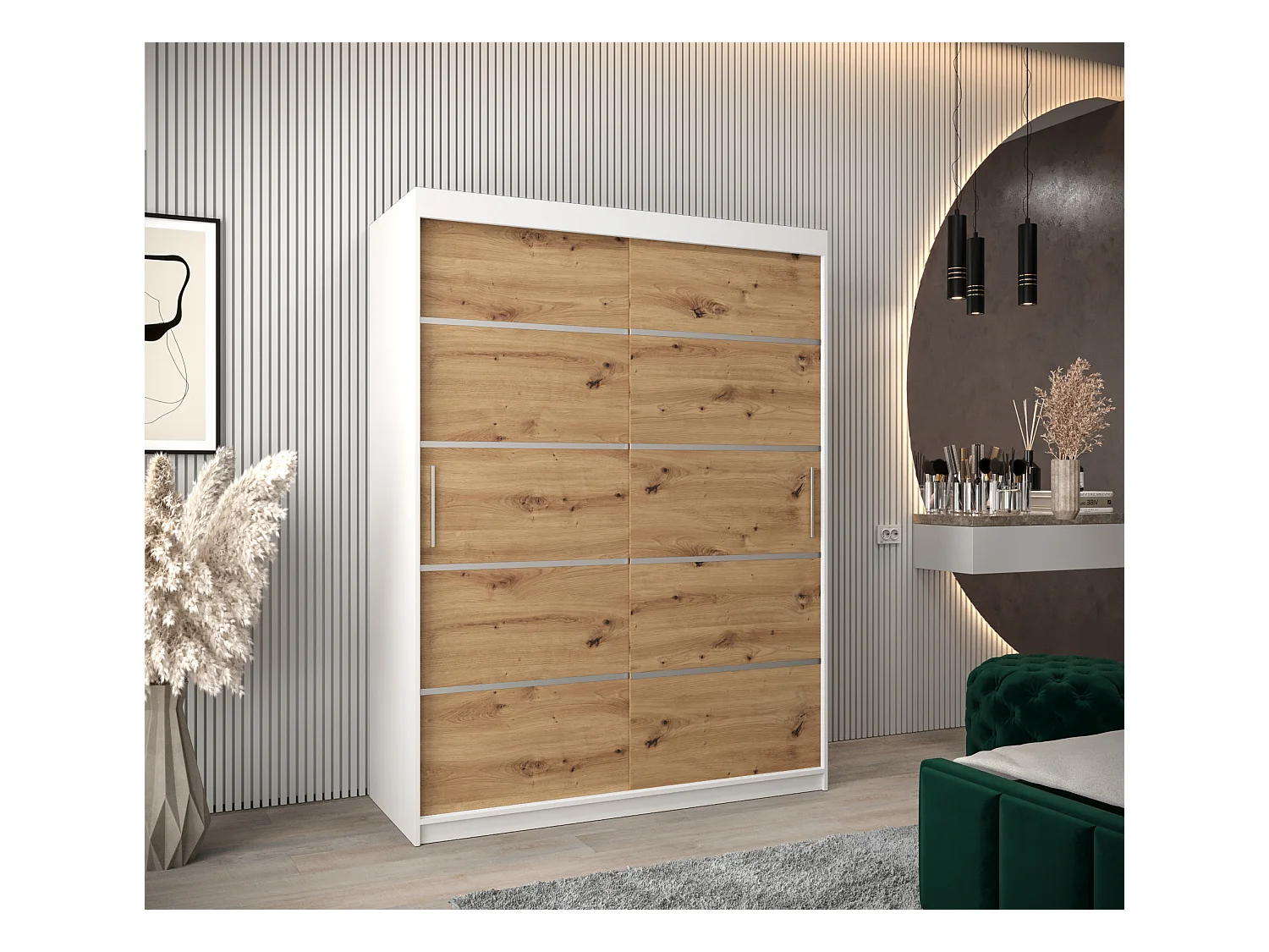 VERONA 1 KLEDINGKAST MET SCHUIFDEUREN 200/150/62 2 deuren (wit/artisan)