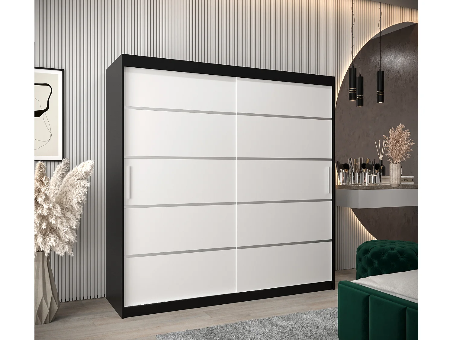 ARMOIRE VERONA 1 À PORTES COULISSANTES 200/200/62 2 Portes (Noir/Blanc)