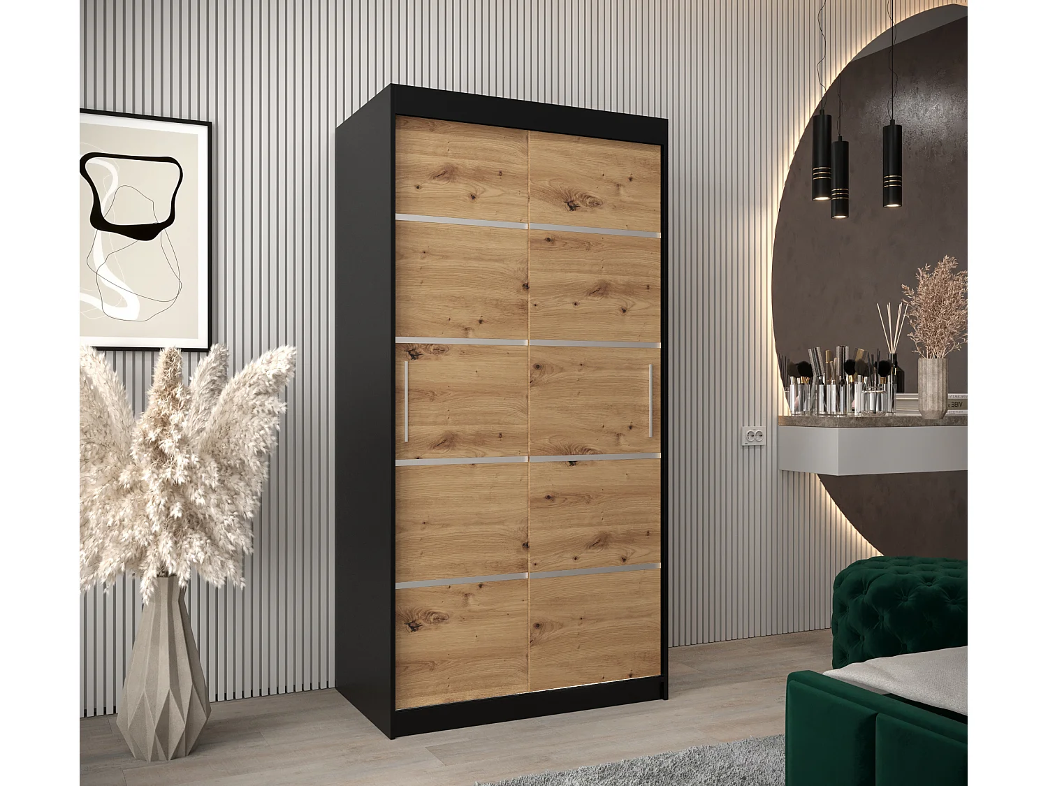 ARMADIO VERONA 1 AD ANTE SCORREVOLI 200/100/62 2 porte (Nero/Artisan)