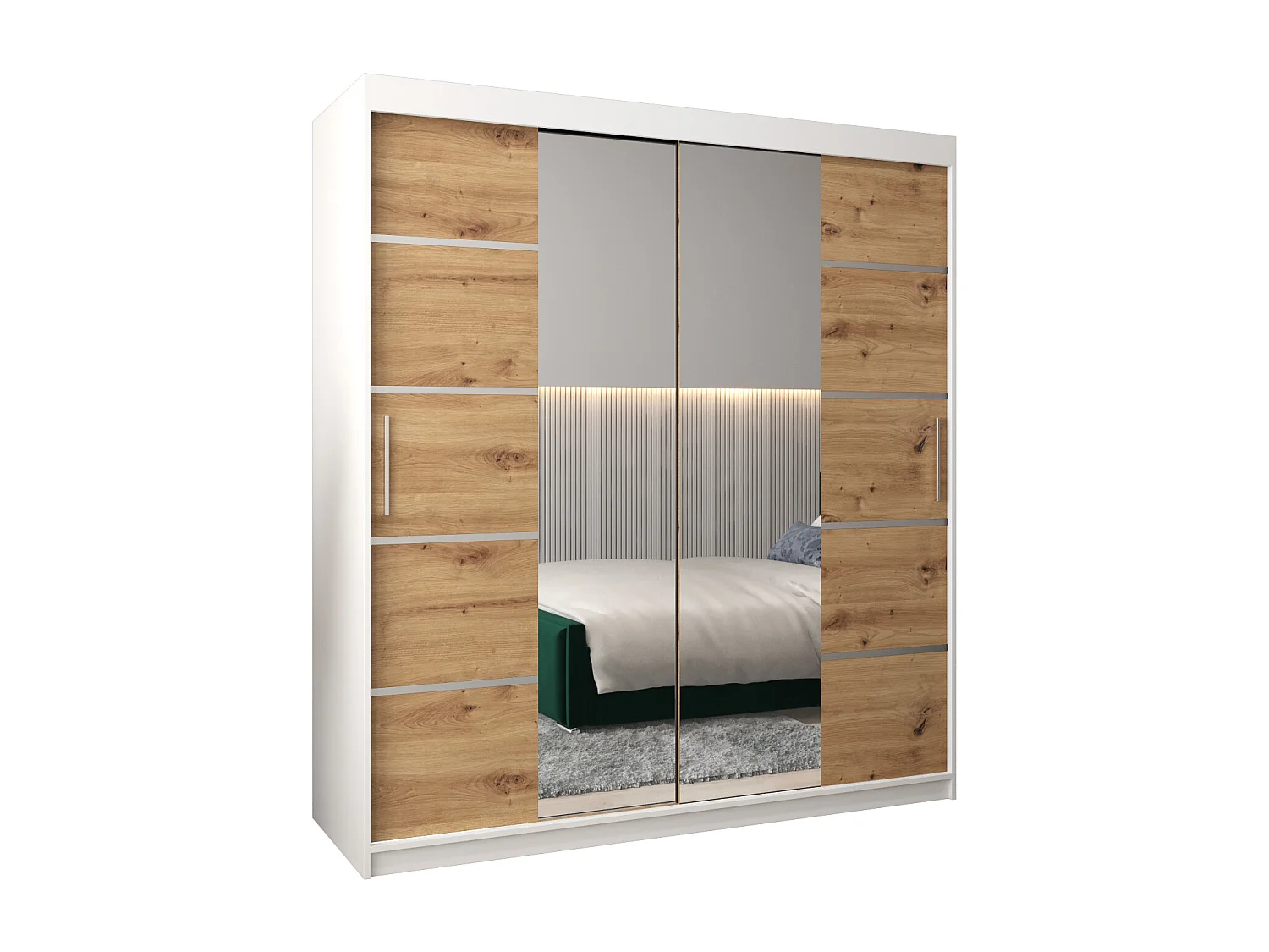 SCHWEBETÜRENSCHRANK VERONA 4 200/180/62 2-türig (Weiß/Artisan)