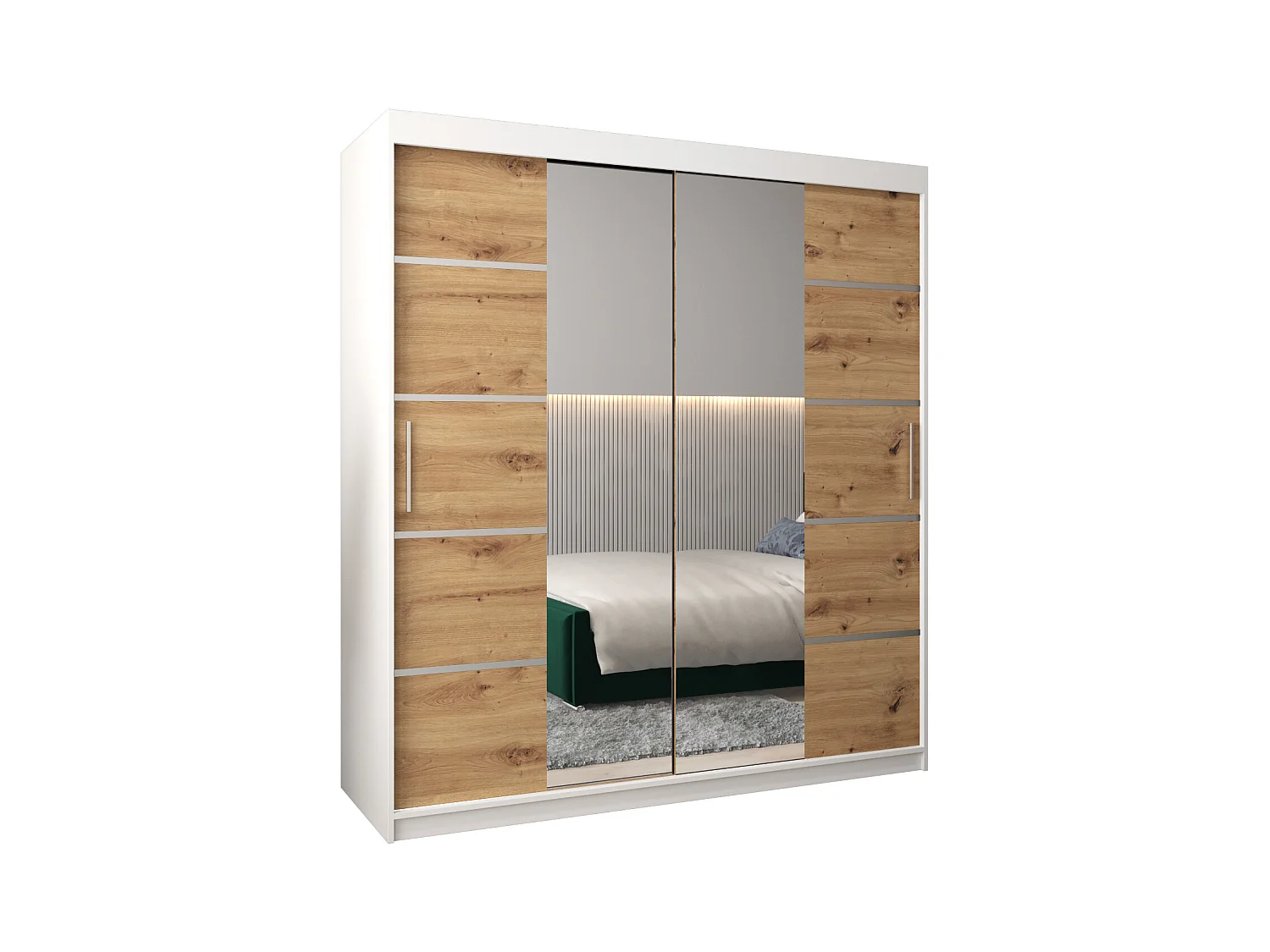 SCHWEBETÜRENSCHRANK VERONA 4 200/180/62 2-türig (Weiß/Artisan)