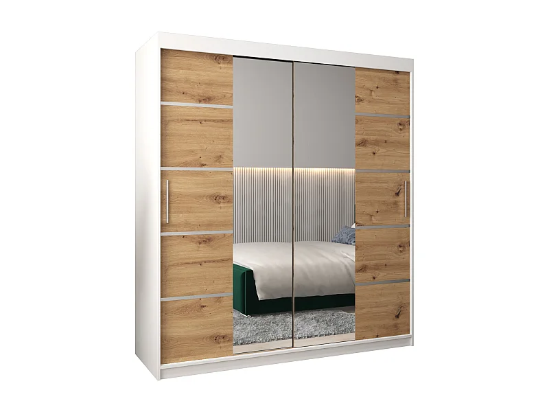 SCHWEBETÜRENSCHRANK VERONA 4 200/180/62 2-türig (Weiß/Artisan)