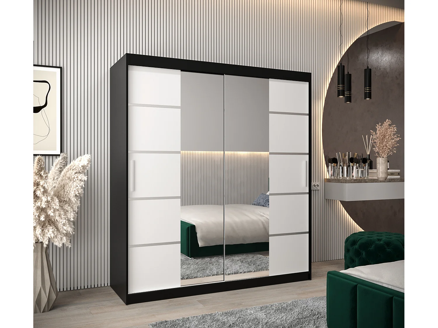 Armário VERONA 4 com portas de correr 200/180/62 2 puertas (preto/branco)