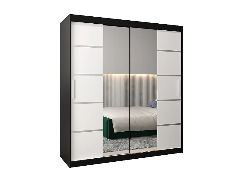 ARMOIRE VERONA 4 À PORTES COULISSANTES 200/180/62 2 Portes (Noir/Blanc)