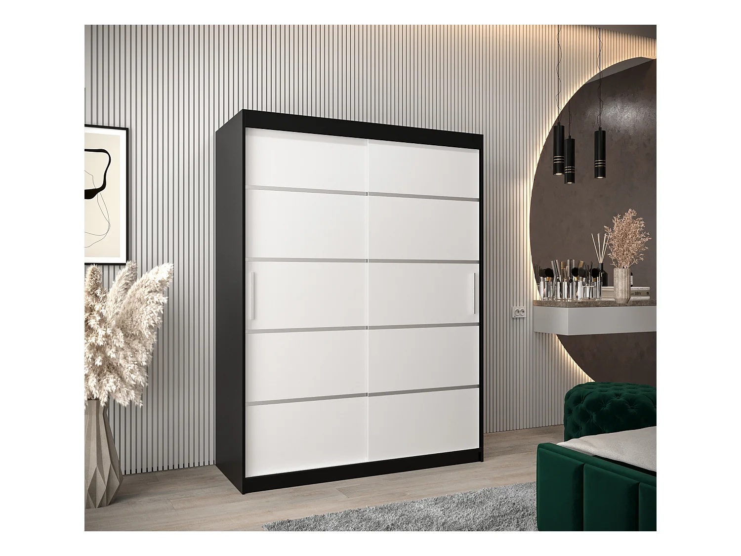 VERONA 1 KLEDINGKAST MET SCHUIFDEUREN 200/150/62 2 deuren (zwart/wit)