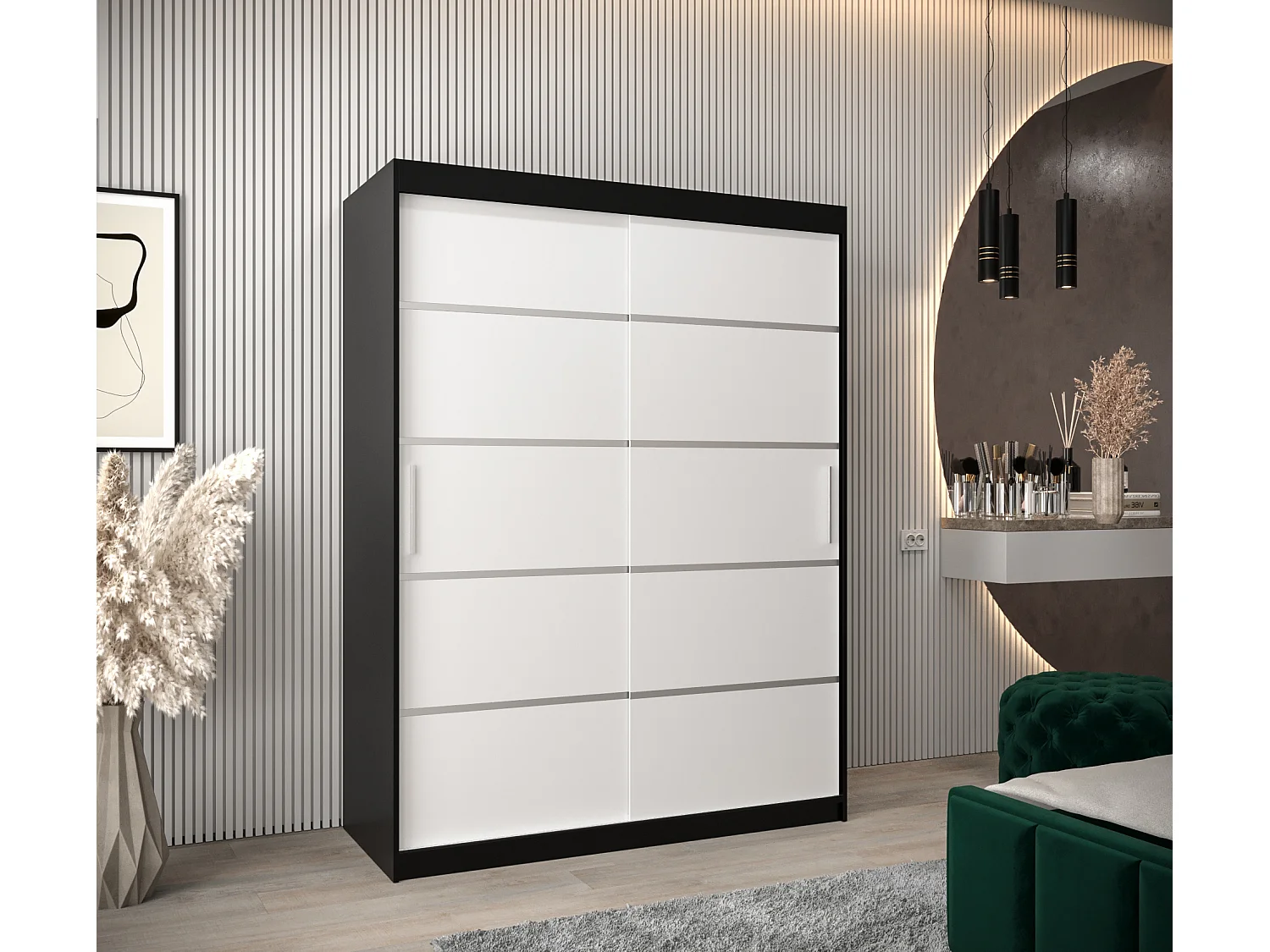 ARMOIRE VERONA 1 À PORTES COULISSANTES 200/150/62 2 Portes (Noir/Blanc)