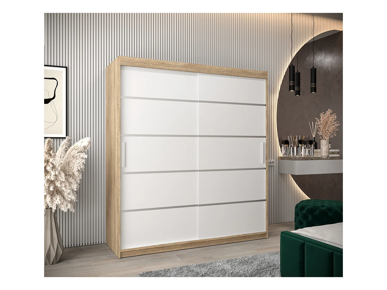ARMOIRE VERONA 1 À PORTES COULISSANTES 200/180/62 2 Portes (Sonoma/Blanc)