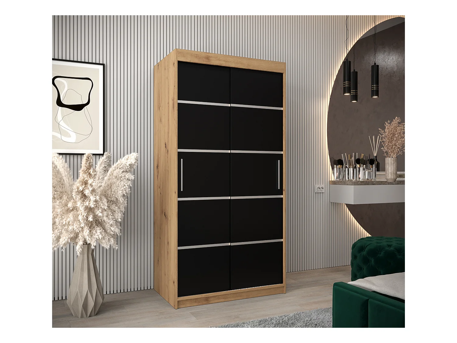 VERONA 1 KLEDINGKAST MET SCHUIFDEUREN 200/100/62 2 deuren (artisan/zwart)