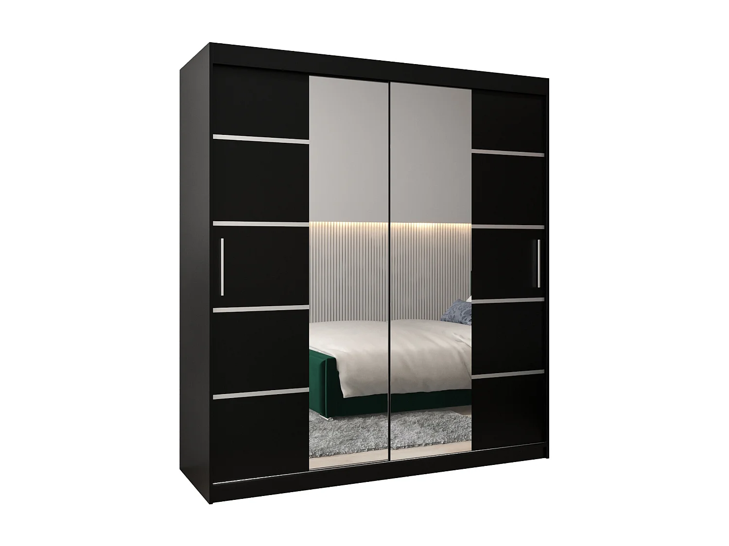 SCHWEBETÜRENSCHRANK VERONA 4 200/180/62 2-türig (Schwarz/Schwarz)