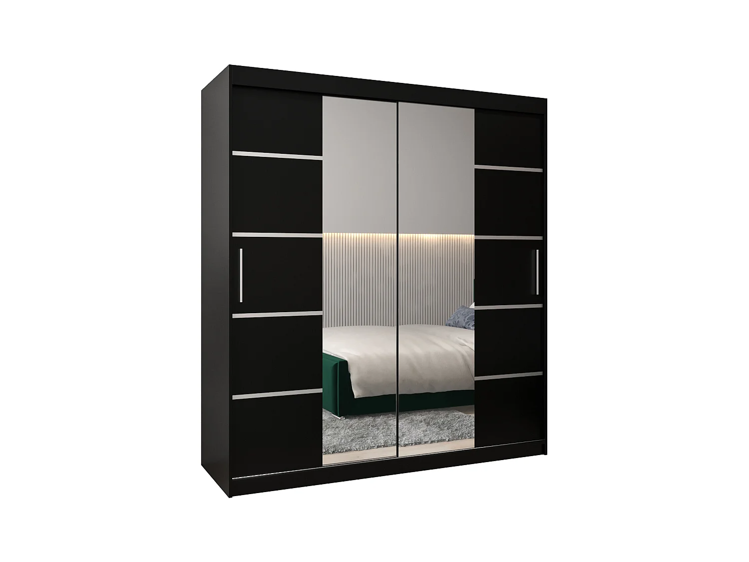 SCHWEBETÜRENSCHRANK VERONA 4 200/180/62 2-türig (Schwarz/Schwarz)