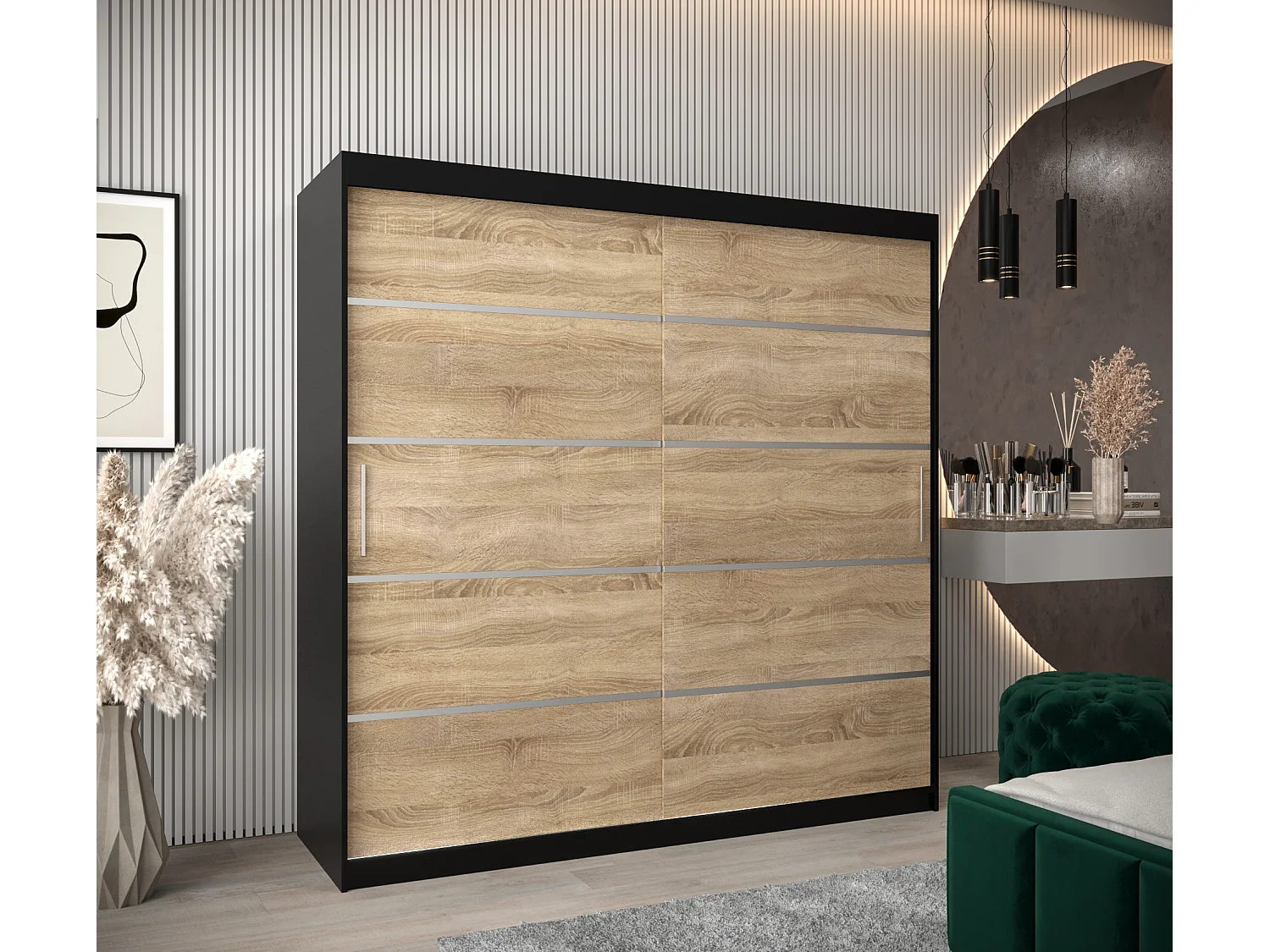 ARMOIRE VERONA 1 À PORTES COULISSANTES 200/200/62 2 Portes (Noir/Sonoma)