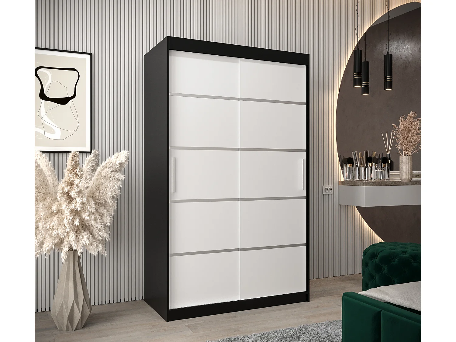 ARMOIRE VERONA 1 À PORTES COULISSANTES 200/120/62 2 Portes (Noir/Blanc)