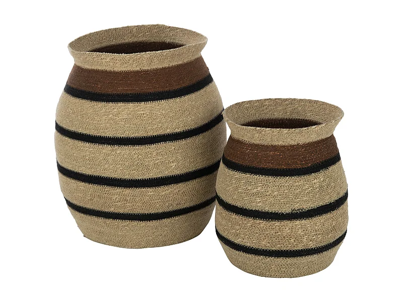Lot de 2 Cache-Pots Paniers Rayures "Herbes Marines" 48cm Marron