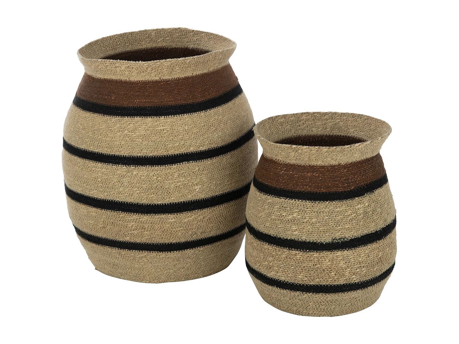 Lot de 2 Cache-Pots Paniers Rayures "Herbes Marines" 48cm Marron