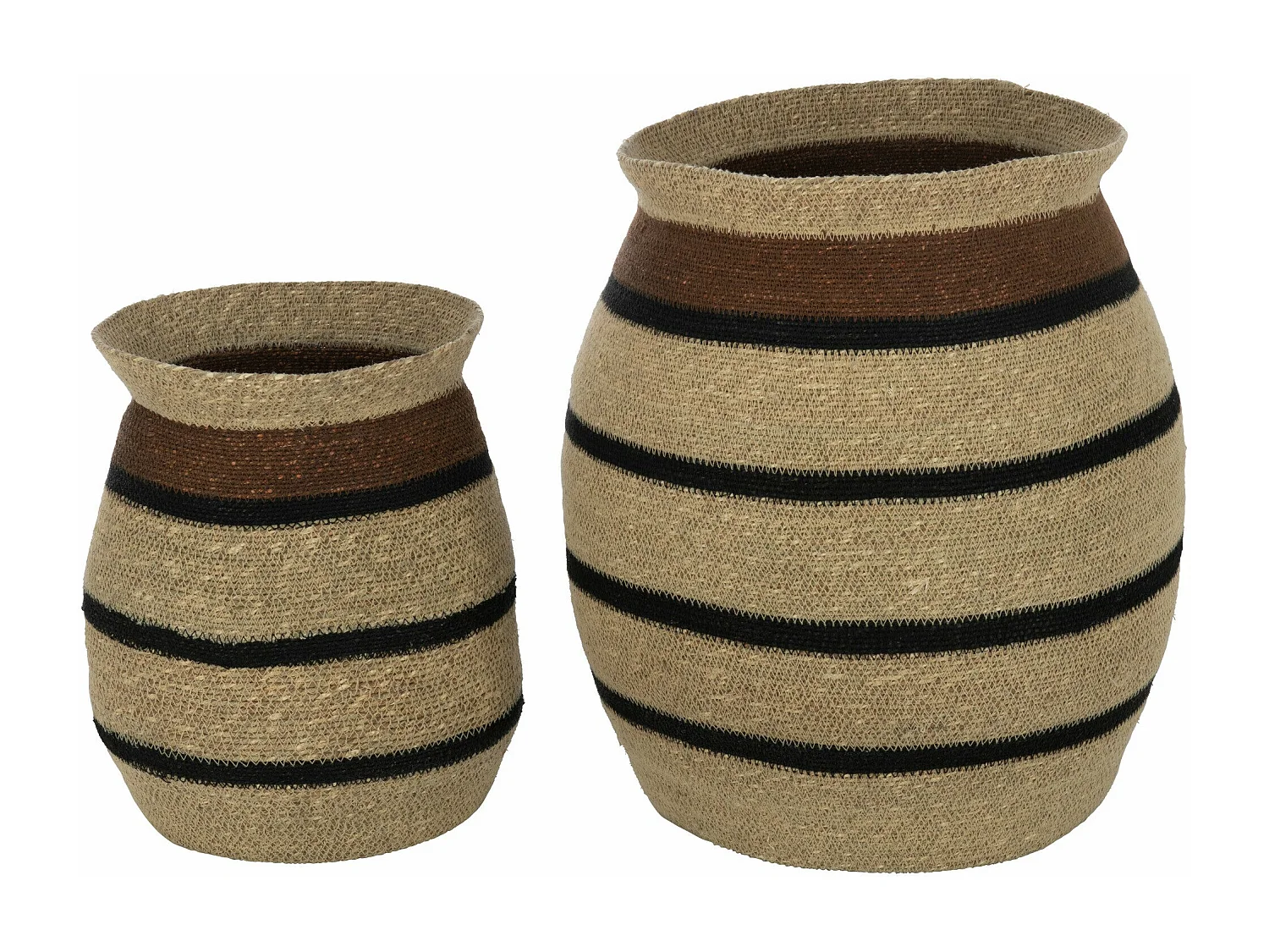 Lot de 2 Cache-Pots Paniers Rayures "Herbes Marines" 48cm Marron