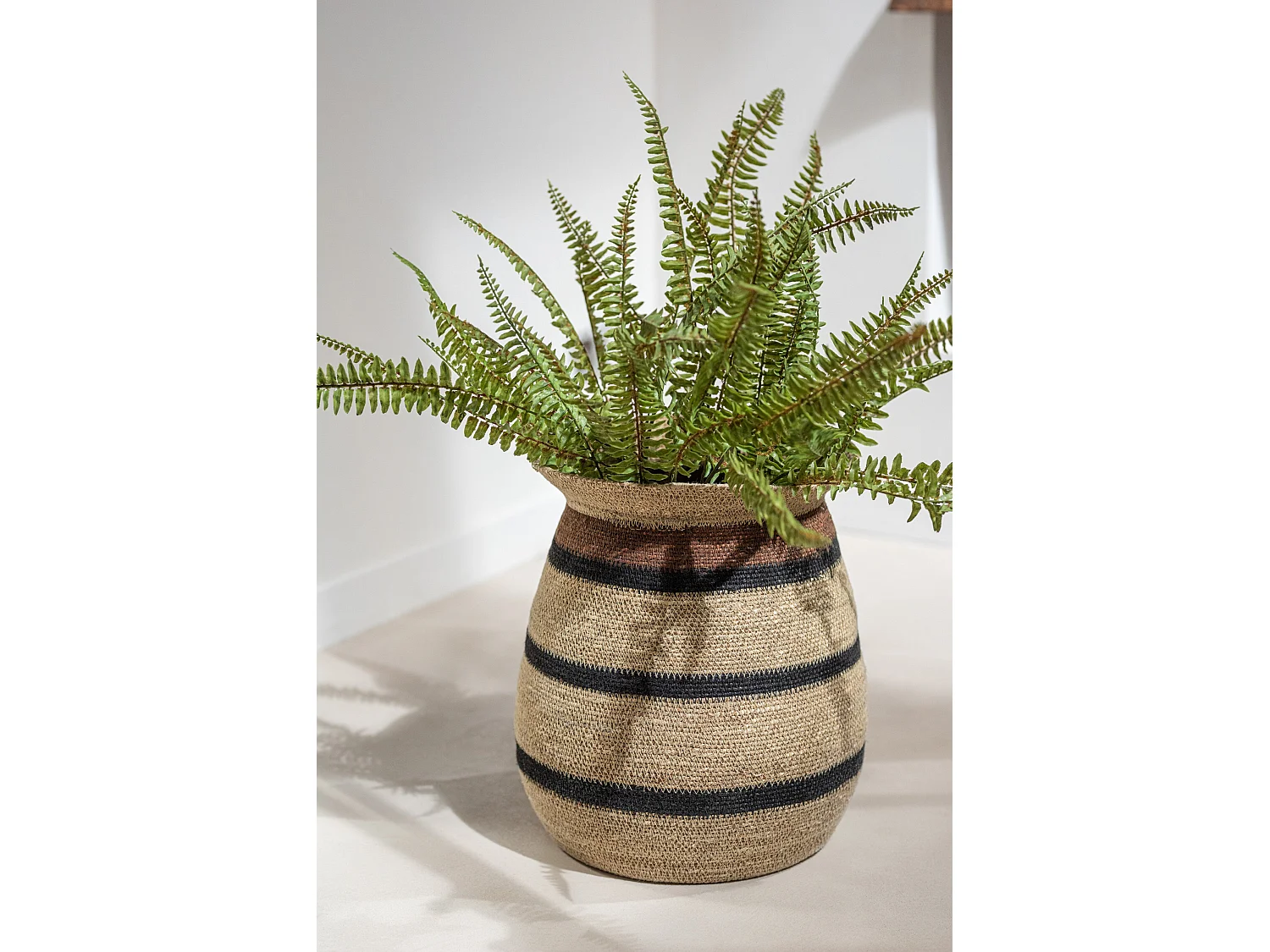 Lot de 2 Cache-Pots Paniers Rayures "Herbes Marines" 48cm Marron