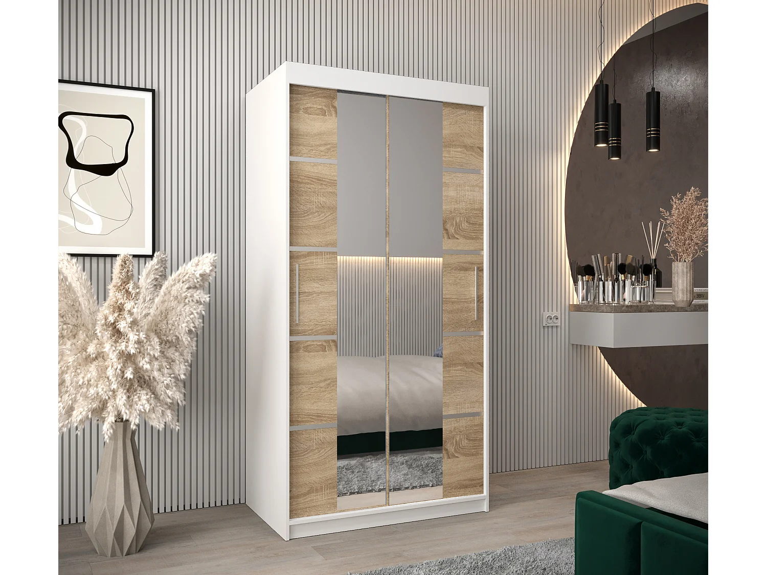 ARMOIRE VERONA 4 À PORTES COULISSANTES 200/100/62 2 Portes (Blanc/Sonoma)