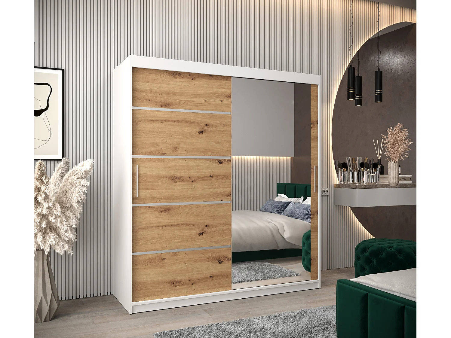 ARMADIO VERONA 2 AD ANTE SCORREVOLI 200/180/62 2 porte (Bianco/Artisan)