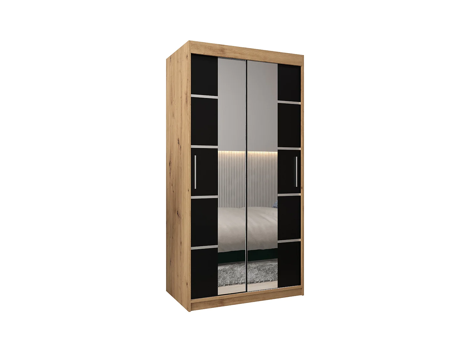 ARMOIRE VERONA 4 À PORTES COULISSANTES 200/100/62 2 Portes (Artisan/Noir)