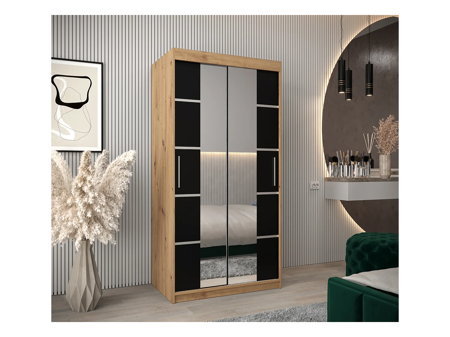 ARMOIRE VERONA 4 À PORTES COULISSANTES 200/100/62 2 Portes (Artisan/Noir)