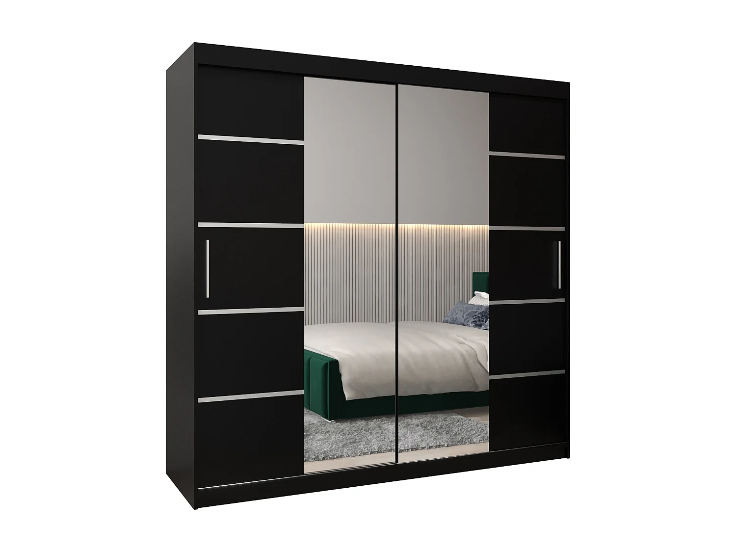 ARMOIRE VERONA 4 À PORTES COULISSANTES 200/200/62 2 Portes (Noir/Noir)