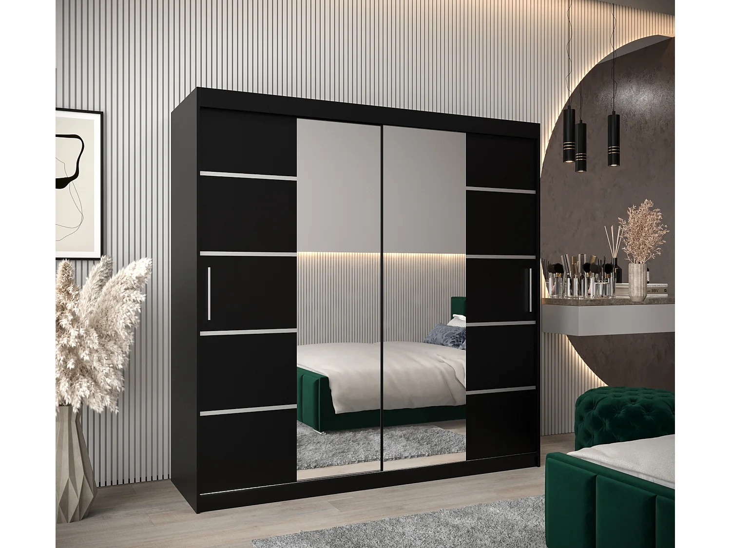 ARMOIRE VERONA 4 À PORTES COULISSANTES 200/200/62 2 Portes (Noir/Noir)