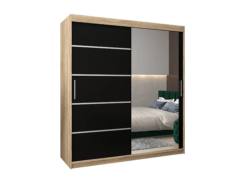 SCHWEBETÜRENSCHRANK VERONA 2 200/180/62 2-türig (Sonoma/Schwarz)