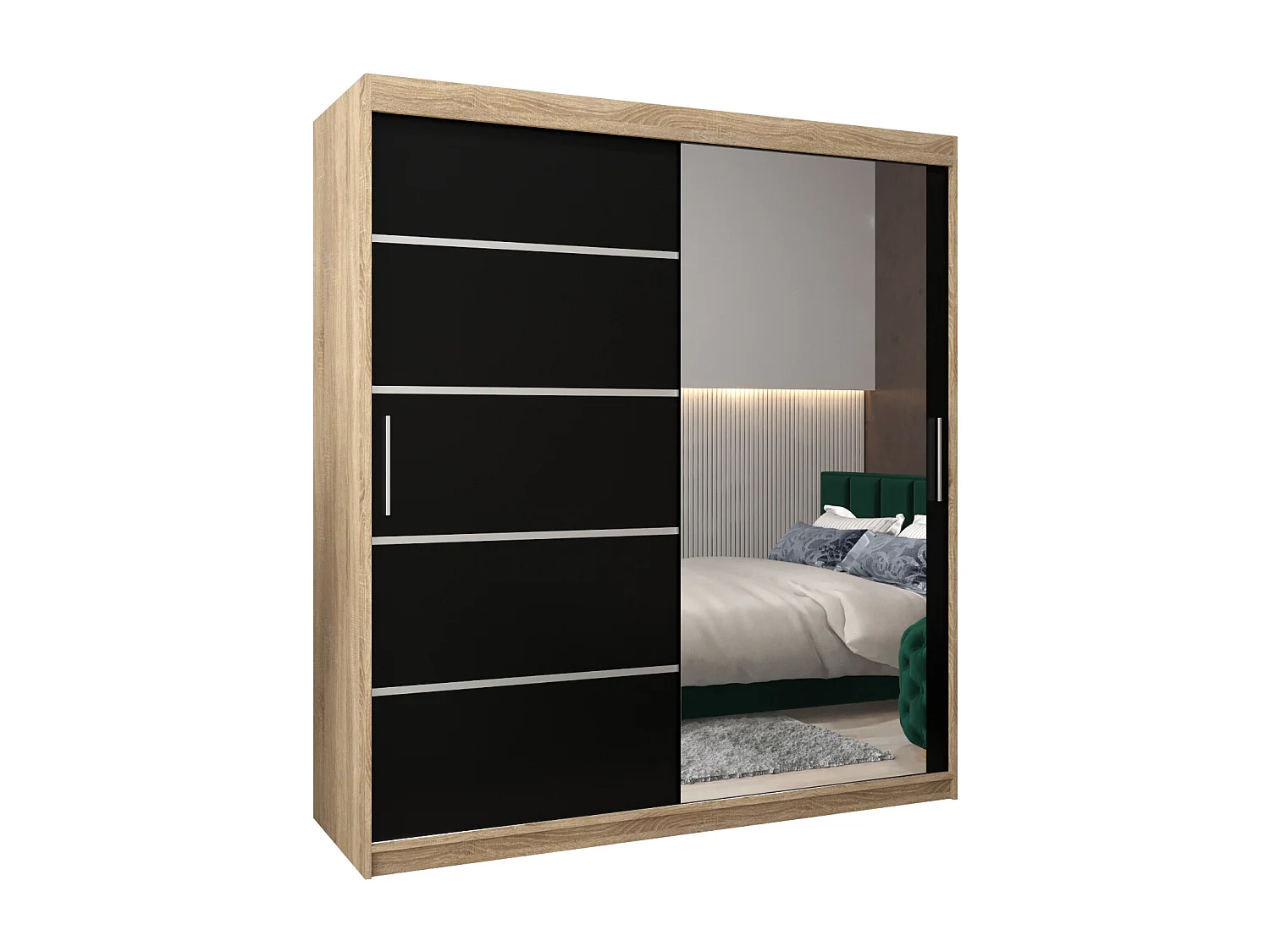 ARMOIRE VERONA 2 À PORTES COULISSANTES 200/180/62 2 Portes (Sonoma/Noir)