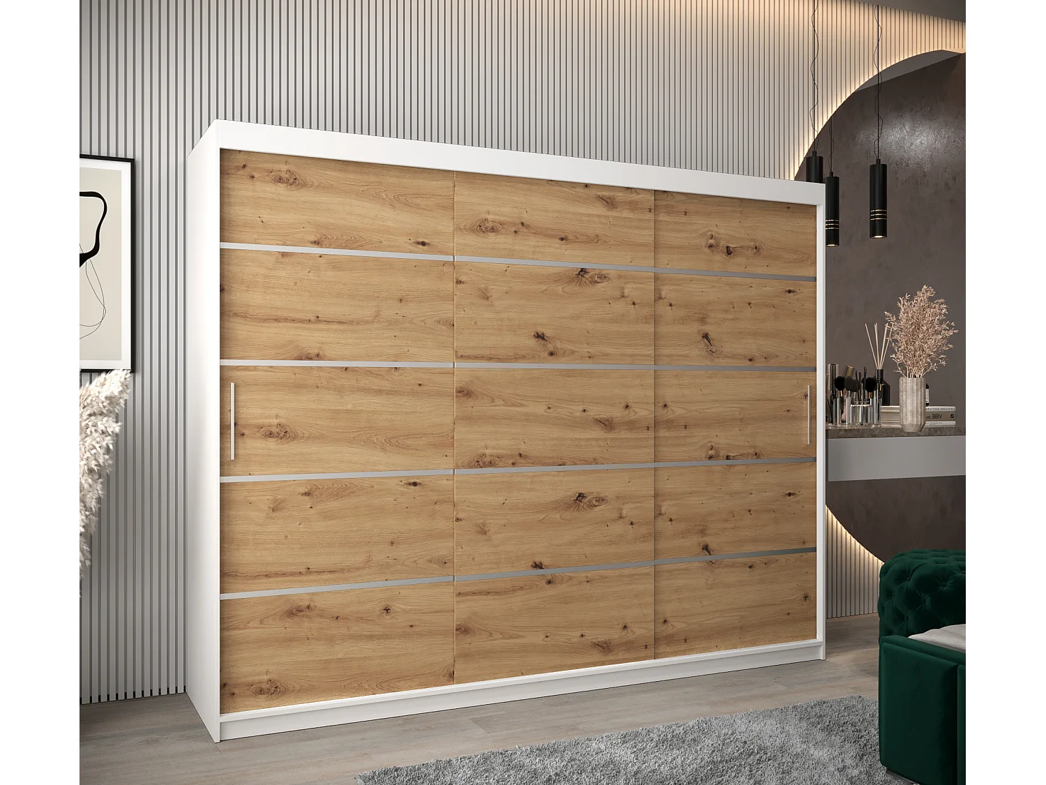 SCHWEBETÜRENSCHRANK VERONA 1 200/250/62 3-türig (Weiß/Artisan)