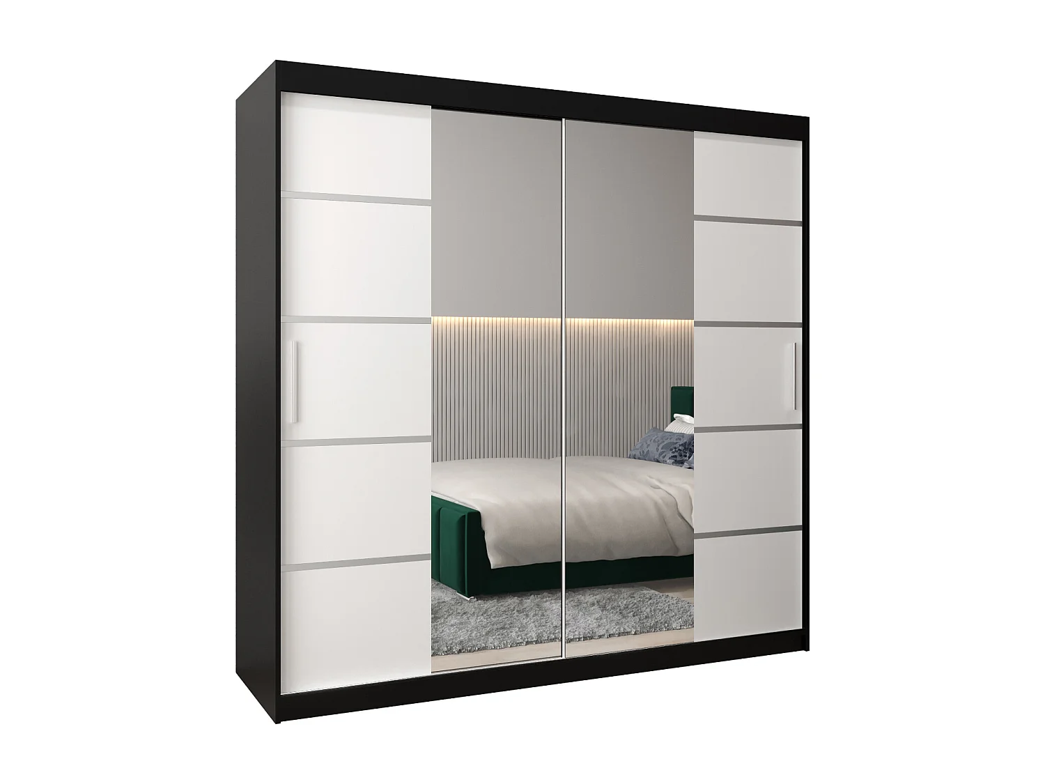 VERONA 4 KLEDINGKAST MET SCHUIFDEUREN 200/200/62 2 deuren (zwart/wit)