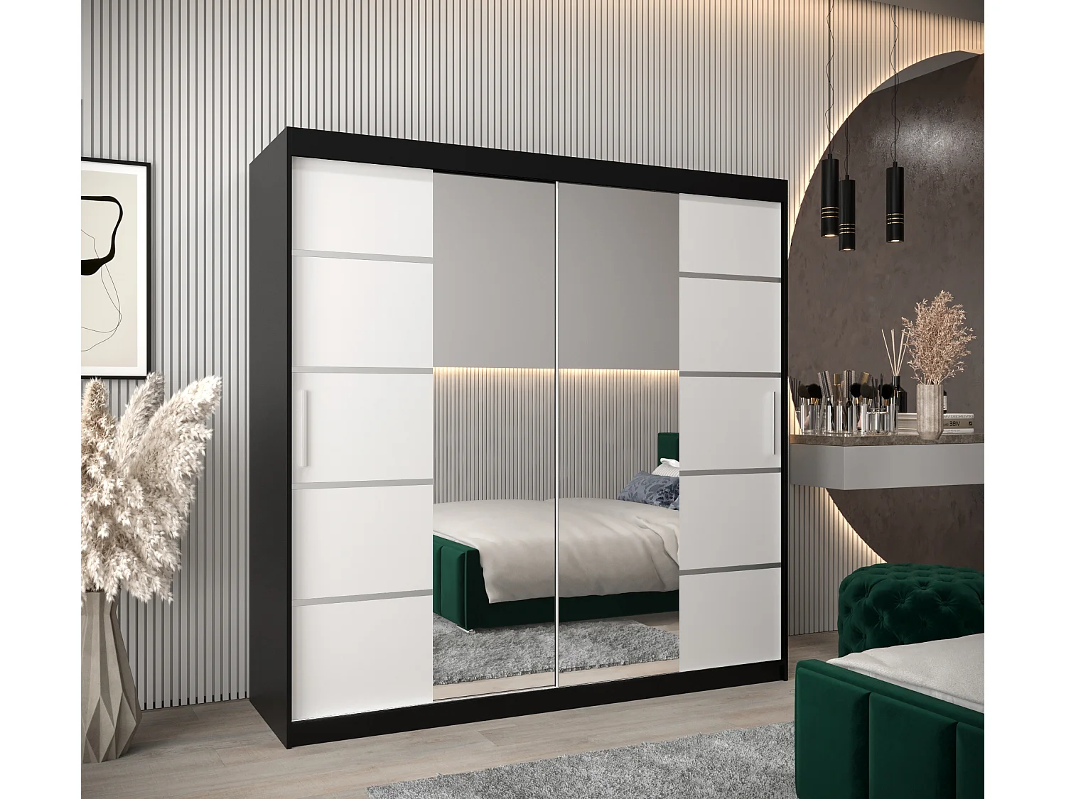 VERONA 4 KLEDINGKAST MET SCHUIFDEUREN 200/200/62 2 deuren (zwart/wit)