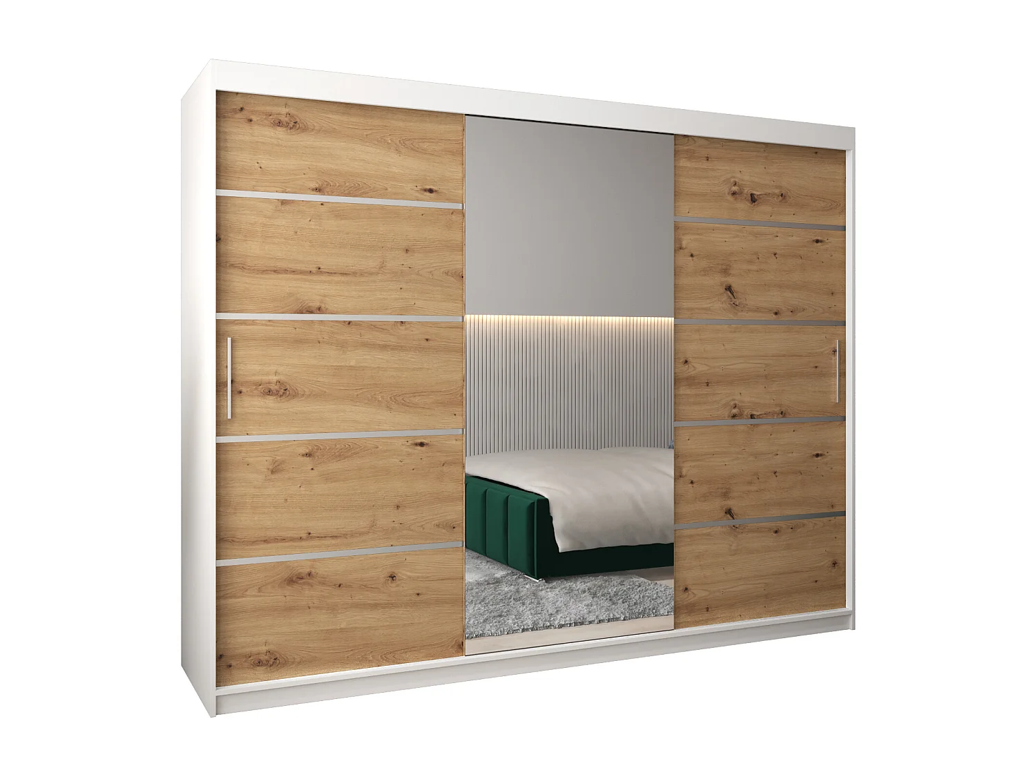 ARMOIRE VERONA 2 À PORTES COULISSANTES 200/250/62 3 Portes (Blanc/Artisan)