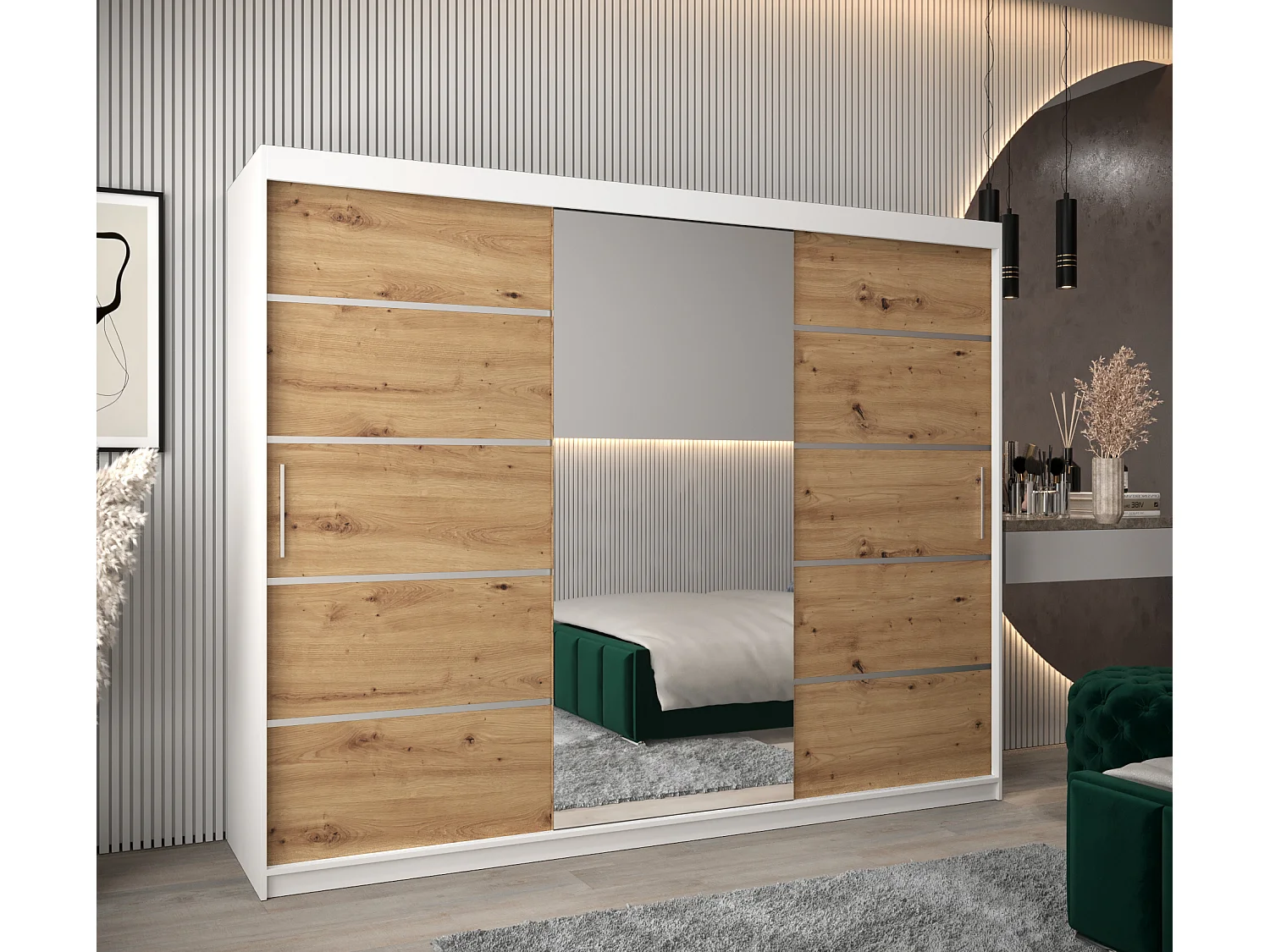 ARMOIRE VERONA 2 À PORTES COULISSANTES 200/250/62 3 Portes (Blanc/Artisan)