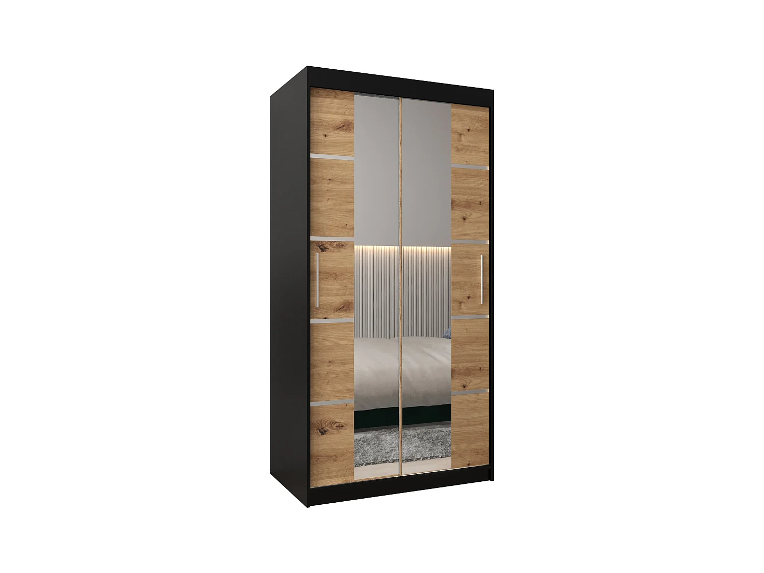 SCHWEBETÜRENSCHRANK VERONA 4 200/100/62 2-türig (Schwarz/Artisan)